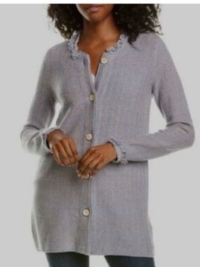 J. McLaughlin Woven Fringe Long Nan
Cardigan Sweater Gray Size S